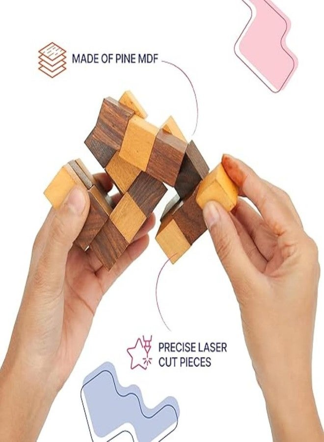 SubiMouIQ Wooden Snake Cube Puzzle 5.5 x 5.5 cms, Kids 4 Years+, Fun Brain Teaser Game, Anxiety & Stress Relief, Compact Size, Unique Gift for Children (Snake Cube) - Image 5